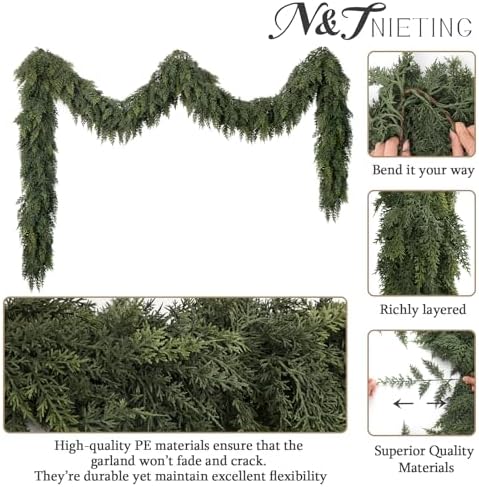 9Ft Christmas Cedar Garland, Real Touch Soft Greenery Christmas Decorations - Image 3