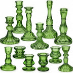 Mumufy 12 Pcs Green Glass Candle Holders Classic Style, Ribbed Taper 0.8" - Image 2