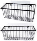 Hanging Kitchen Baskets Adhesive Sturdy Wire Storage Baskets with Kitchen Food Pantry Bathroom Shelf Storage No Drilling Wall Mounted (Black-2 PACK, Extra Large) by HDYOUDO