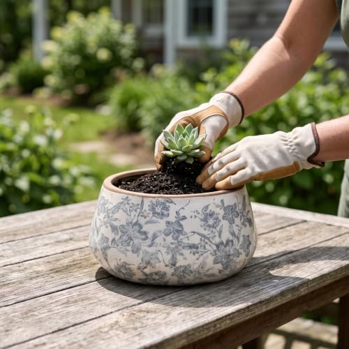 Ceramic Planter Pot, Grey Flower Pot with Drainage Hole, 10in - Image 6