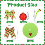 Gemscream 31 Pcs Lime Green Christmas Tree Decorations Includes Red Green Bows Toppers and Christmas Ball Ornaments and 30.7 Inch Tree Skirt Feather Picks for DIY Xmas Trees Hanging Decor - Image 2