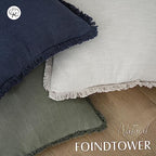 Foindtower Decorative Linen Fringe Throw Pillow Covers 22×22 Inch,Navy Blue - Image 4