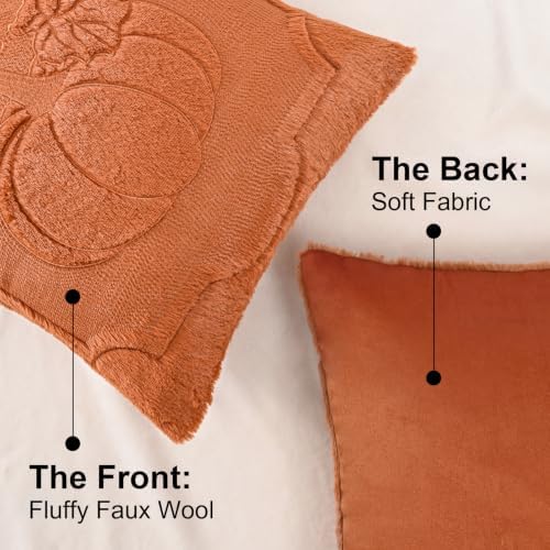 Fall Throw Pillow Covers 18x18 Set of 4 Beige & Orange Pumpkin Pillow Cover - Image 6