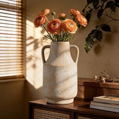 Ceramic Flower Vase, 10.6" Rustic Farmhouse Decorative Vase, Wide Ceramic Pottery Vase for Fresh Flowers, Pampas Grass, Living Room, Fireplace Mantel, Table and Shelf Decor - Image 5