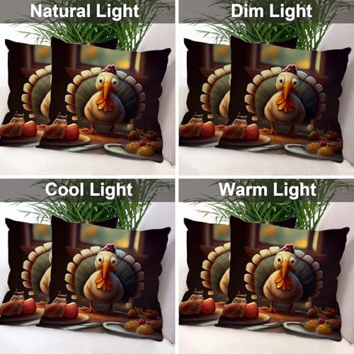 Batmerry Happy Thanksgiving Day Throw Pillow Covers, Turkey Cuteness Cartoons Food Decorative Pillow Covers Digital Printing Blended for Couch Sofa Bed Invisible Zipper 24X24 in(Set of 2) - Image 7