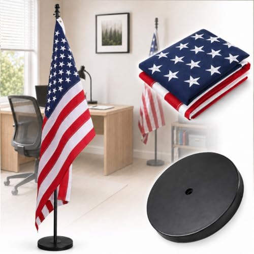 American Flag with Pole and Stand - Heavy Duty 1" Free Standing Indoor Flagpole Set with 3x5ft Embroidered US Flags,Weighted Base, 6-8 FT Adjustable Portable For Office, Church,School (Black) by Barcetine