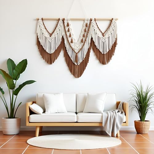 large macrame wall hanging - Boho Tapestry Macrame Wall Decor Art- Chic Bohemian Handmade Woven Tapestry Home Decoration for Bedroom Living Room Apartment Wedding Party - 43"x32" (Beige-Brown) - Image 3