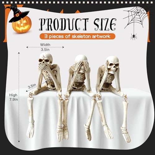 Halloween Skeleton Statues Set of 3, Halloween Resin Skeleton Decor - Image 4