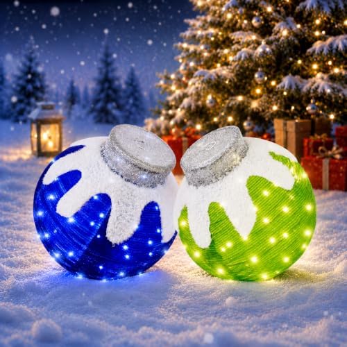 2 Pcs Outdoor Christmas Ornaments, Lighted Pop-Up Holiday Ball Decoration with 160 LED Lights, 8 Light Functions, Lighted Collapsible Christmas Outdoor Decorations for Yard, Patio, Home by TNGAN