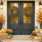 Waipfaru 26'' Fall Boxwood Wreath for Front Door Decor, Orange - Image 5