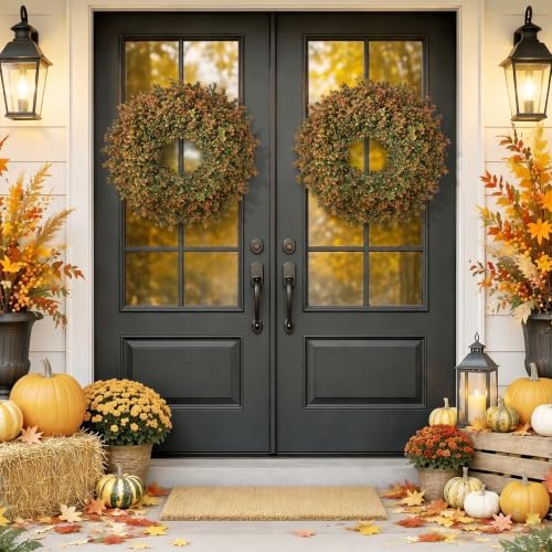Waipfaru 26'' Fall Boxwood Wreath for Front Door Decor, Orange - Image 5