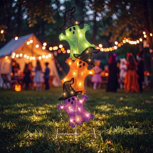 Halloween Ghost Lights 42 Inch H Pre-lit Lighted Ghost Witch Hats Decor - Image 4