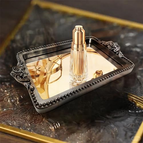 Vintage Black Tray with Mirror Glass Base | Card Holder for Guests During Occasions and Events or Decorative Home and Vanity Organizer - Image 2