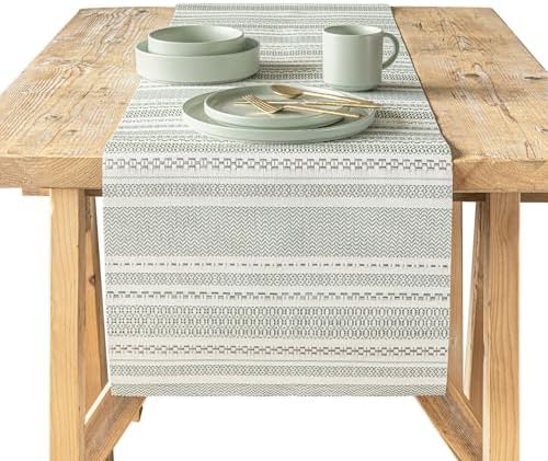 Over&Back 18x90 Reversible Striped Table Runner - UVA/UVB-Proof Table Runners - Waterproof Indoor and Outdoor Kitchen and Home Decor - Green by overback