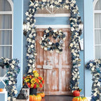 Zeyune 6ft Blue Pumpkin Fall Garland Maple Leaves White Pumpkins Decor - Image 4