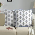 Ridhi Block Print Mughal Buta Blue Pillow Cover 20" x 20" (Pack of 2) Decorative Couch Pillows for Living Room, Farmhouse Chic Boho Cute Outdoor Pillows Covers Gifts for Spring, Mother's Day - Image 2