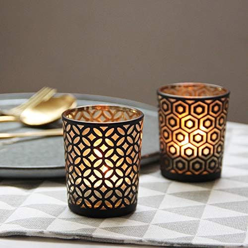 SHMILMH Black Gold Glass Votive Candle Holders Set of 12 - Image 2