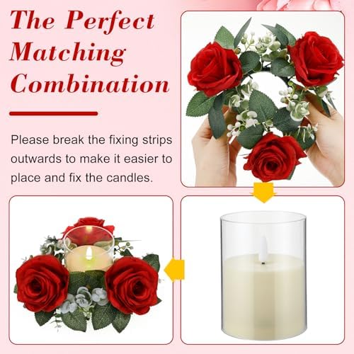 Yunlly 12 Pcs Rose Candle Rings with Candles Sets, Red - Image 5
