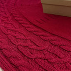 36-Inch Cable Sweater Knit Christmas Tree Skirt with Wooden Toggles, Burgundy - Image 5