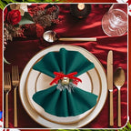 Ziliny 16 Pcs Cotton Christmas Napkins and Rings Set, 8 Washable Thanksgiving Napkins Cloth, 8 Xmas Napkin Rings for Xmas Dinner Party Table Decoration(Christmas Bow Bells) - Image 6