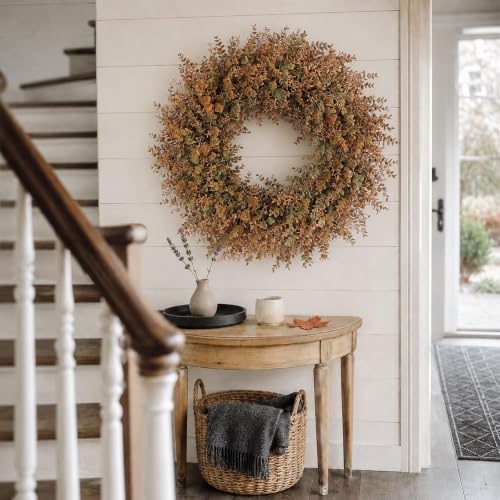 32"Artificial Eucalyptus Wreath with Seed for Front Door Decor(Fall Orange) - Image 4