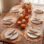 Fall Placemat Set of 6 Cotton Scalloped Gingham Placemat, Orange, 17" x 13" - Image 4