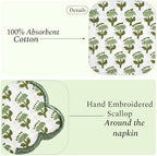 CPC Emerald Green Block Print Cotton Embroidery Napkin 18x18 (Pack of 4) - Image 2