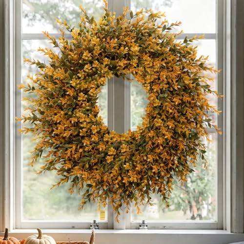 28'' Large Full Boxwood Wreath for Front Door Porch Window（Orange） - Image 6