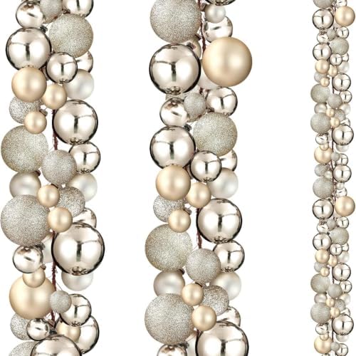 2 Pcs 9 ft Christmas Ball Ornament Garland, Champagne Gold by Yuxung