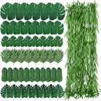 XunYee 110 Pcs Total 295 ft Jungle Theme Party Decoration, Tropical and Monstera Palm Leaves, Fake Wicker Rattan Vines, Fake Greenery Faux Leaves for Baby Shower Safari Party Decoration Set by XunYee