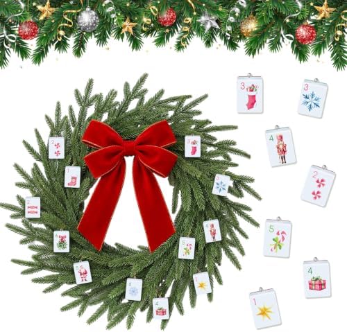 Waydress 26" Christmas Wreath with Mahjong Tiles Fake Pine Wreath with Bow by Waydress