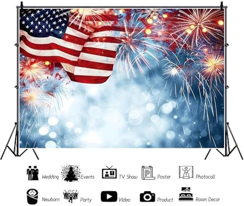 Laeacco 9x6ft Independence Day Backdrop Glitter Bokeh Fireworks American Flag 4th of July Photography Background for Patriotic Memorial National Day Decoration Party Banner Photo Booth Props - Image 2