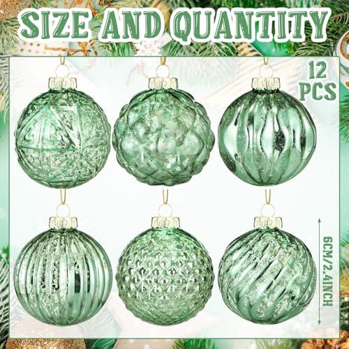 Jenaai 12 Pcs Christmas Mint Green Glass Ball Ornaments, Tree Decoration - Image 2