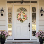 22 Inch Spring Summer Wreath for Front Door, Realistic Silk Peony & Hydrangea Wreath with Yellow Pink Flowers Grain Stems, Artificial Floral Wreath for Indoor Outdoor Porch Wall Farmhouse Decor - Image 4
