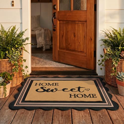 Thenshop 2 Pcs Layered Welcome Mat Set, Coir Scalloped Doormat, Sweet Home - Image 4