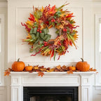 24 Inch Artificial Silk Harvest Fall Wreaths for Front Door with Green Bow - Image 5