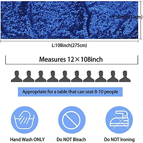 12 Packs 12 X 108 Inch Sequin Table Runner Glitter Dining Table Runner for Birthday Wedding Engagement Bridal Baby Shower Bachelorette Holiday Celebration Party Supplies Decorations (Royal Blue) - Image 3