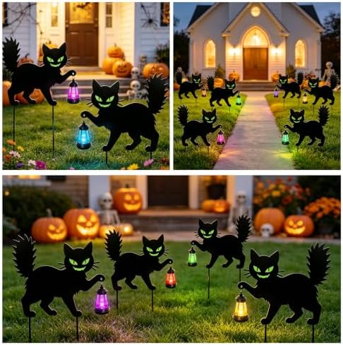 Black Cat Halloween Decorations Outdoor, Solar Hanging Lantern Garden Decor - Image 6