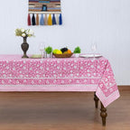Home Spun & Crafts 72x180 Inches Rectangle Hand Block Print Tablecloth, 100% Cotton, Pink White Floral Table Cloths Washable, Traditional Indian for Dining Outdoor Thanksgiving Halloween Christmas - Image 2
