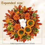 Waipfaru Fall Wreaths for Front Door,22 inch Autumn Sunflower Wreath,Fall Indoor Outdoor Decor with Maple Leaf,Thanksgiving Halloween Decorations for Home, Porch Decor - Image 2