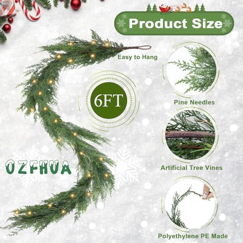 6 Ft Christmas Pine Garland - Artificial Pine Greenery Garland with Lights for Christmas Table Fireplace Wall Home Decoration - Image 5