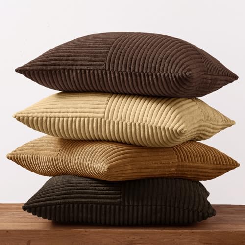 MIULEE Boho Decorative Throw Pillow Covers 20x20 Set of 4 Farmhouse Neutral Cushion Cases Gradient Corduroy Pillow Cases Modern Soft Corduroy Patchwork Home Decor for Couch Sofa Bedroom Camel Brown - Image 5