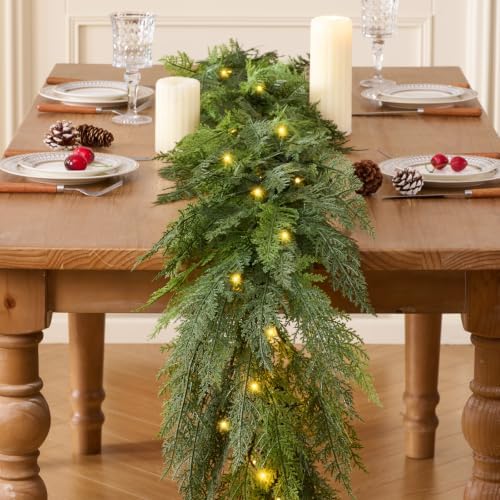 6 FT 2Pcs Prelit Realistic Faux Pine Cedar Garland for Christmas Decor Home - Image 5