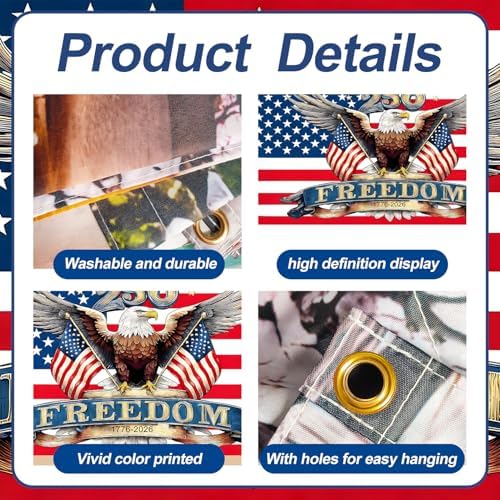 16x7 ft American 250th Anniversary Eagle Garage Door Banner - Patriotic Bald Eagle with “Freedom” & 250 Over Stars and Stripes Backdrop, Hanging Decor for 2026 July 4th & National Celebration, Large Outdoor Wall Sign - Image 4
