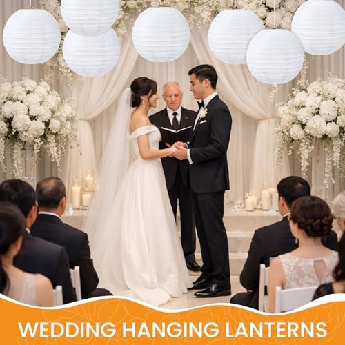 Treela 48pack White Chinese Paper Lanterns for Wedding Party Decor, 12" - Image 5