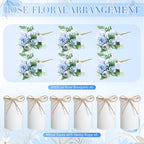 Domensi 6 Sets Wedding Centerpiece for Table Decoration Light Blue Artificial Fake Rose Flower with Metal Vase Faux Silk Rose Bouquet Floral Arrangement for Bridal Shower Home Dining - Image 3