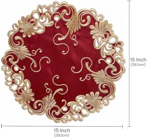 Decozen Set of 12 Doilies for Table, Lace Doilies Rustic Farmhouse Kitchen Dining Table Centerpiece Decor, 15 Inch Gold Burgundy Round Placemats for Home, Valentines Day Gifts, Valentines placemats - Image 5