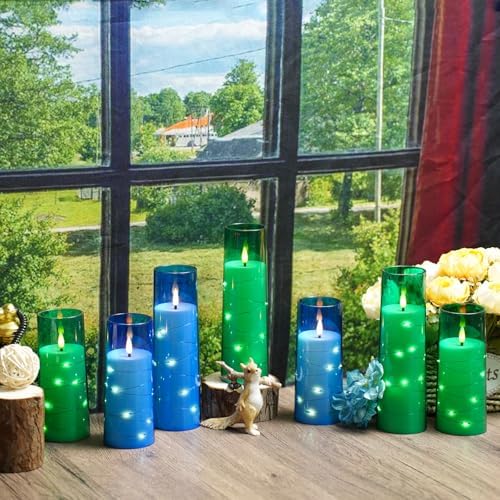 Flameless Candles,with Embedded Star String, Battery Operated Candles Flickering LED Pillar Candles with Remote Control and Timer, Home Decoration Add a Warm and Romantic Atmosphere，Set of 7 (Blue) - Image 6
