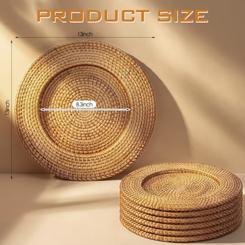 12 Pack 13" Rattan Charger Plate, Brown, Classic - Image 3