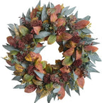 22-inch Fall Front Door Wreath Artificial Green Brown Autumn Leaf Red Thorn Fruit Fall Wreath Farmhouse Courtyard Indoor Outdoor Decoration Thanksgiving Harvest Festival Party Decoration by vivimemo